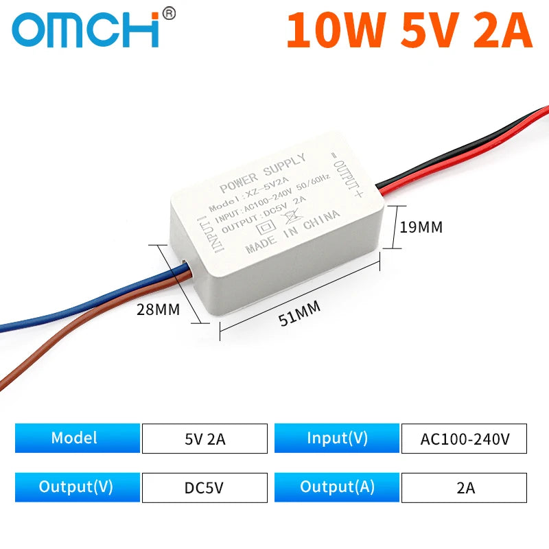 transformateur puissance blanc 5w 12w 24w ac100 240v dc5v 12v câbles couleur moderne compact