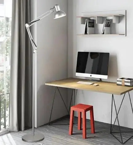 lampe sol moderne rouge bleu jaune blanc noir métal lisse industriel interrupteur flexible