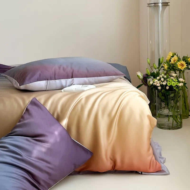 lit drap violet gris moderne ultra doux soyeux housses oreillers taies soft confortable été