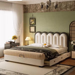 lit double bois tiroirs cuir nappa moderne minimaliste chambre coucher