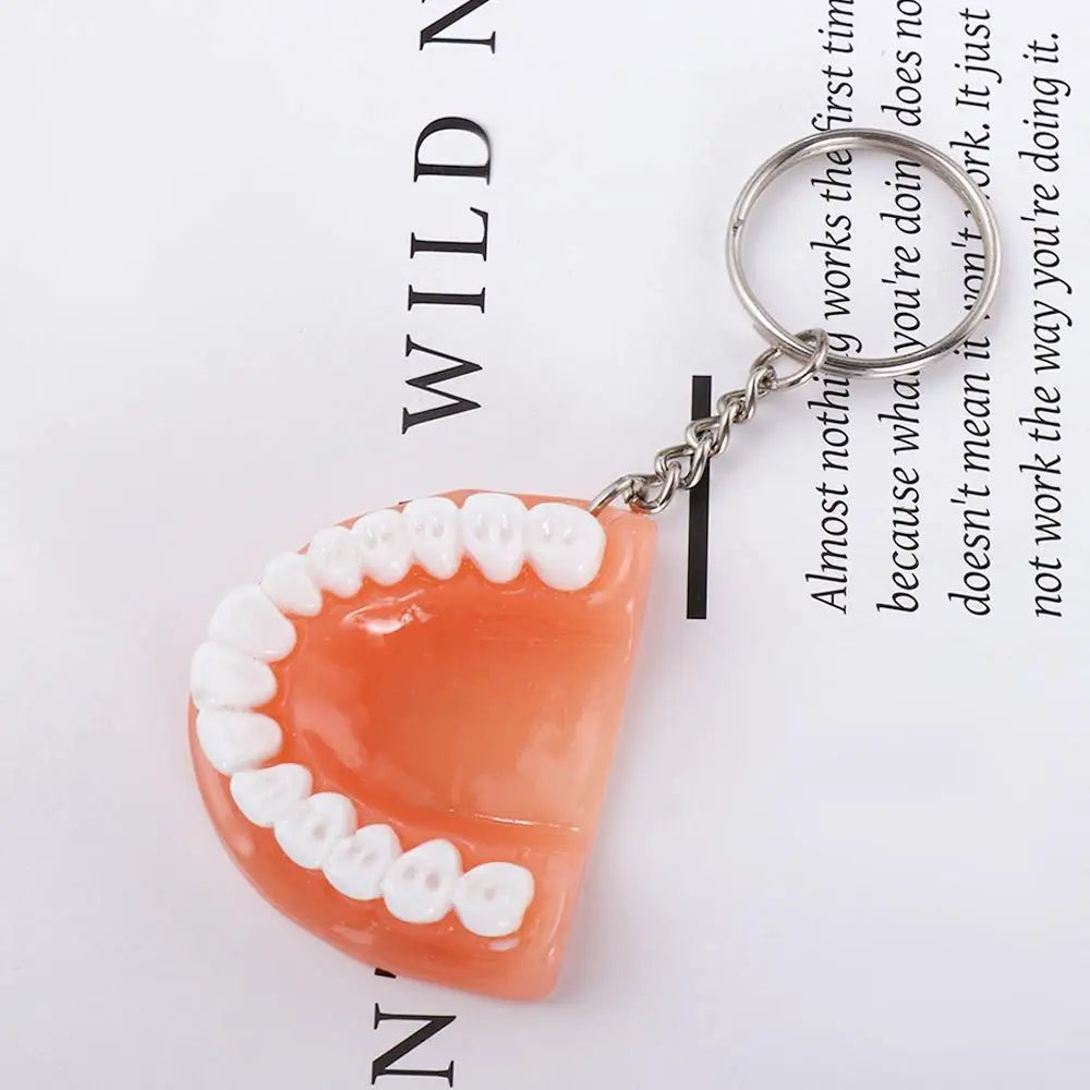 porte clés dents dentiers orange blanc réaliste anneaux métalliques chaînette unisexes adultes