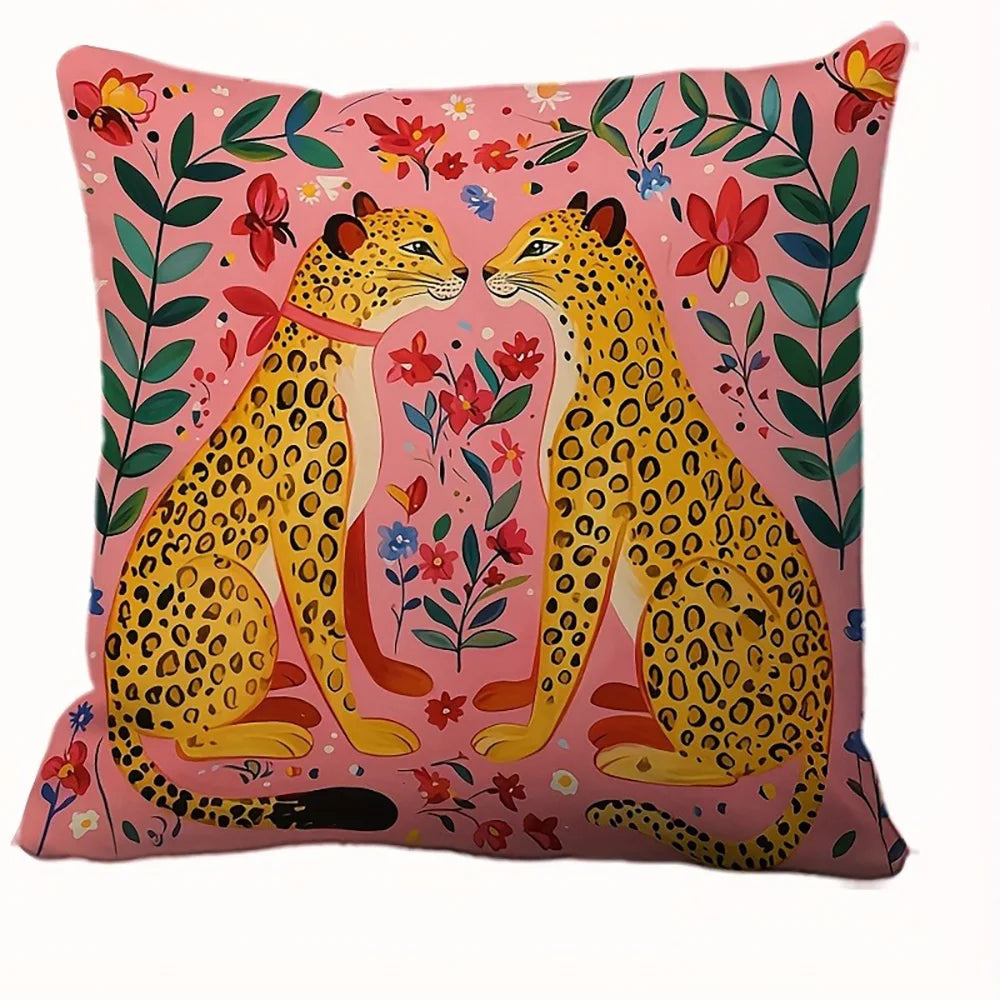 housse coussin imprimée double face motifs floraux animaux multicolores moderne polyester amovible lavable 35cm