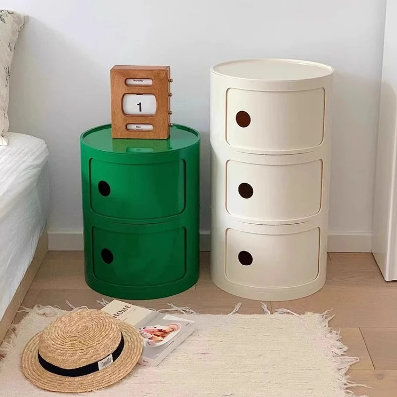 table chevet ronde plastique trois tiroirs meuble nuit moderne minimaliste