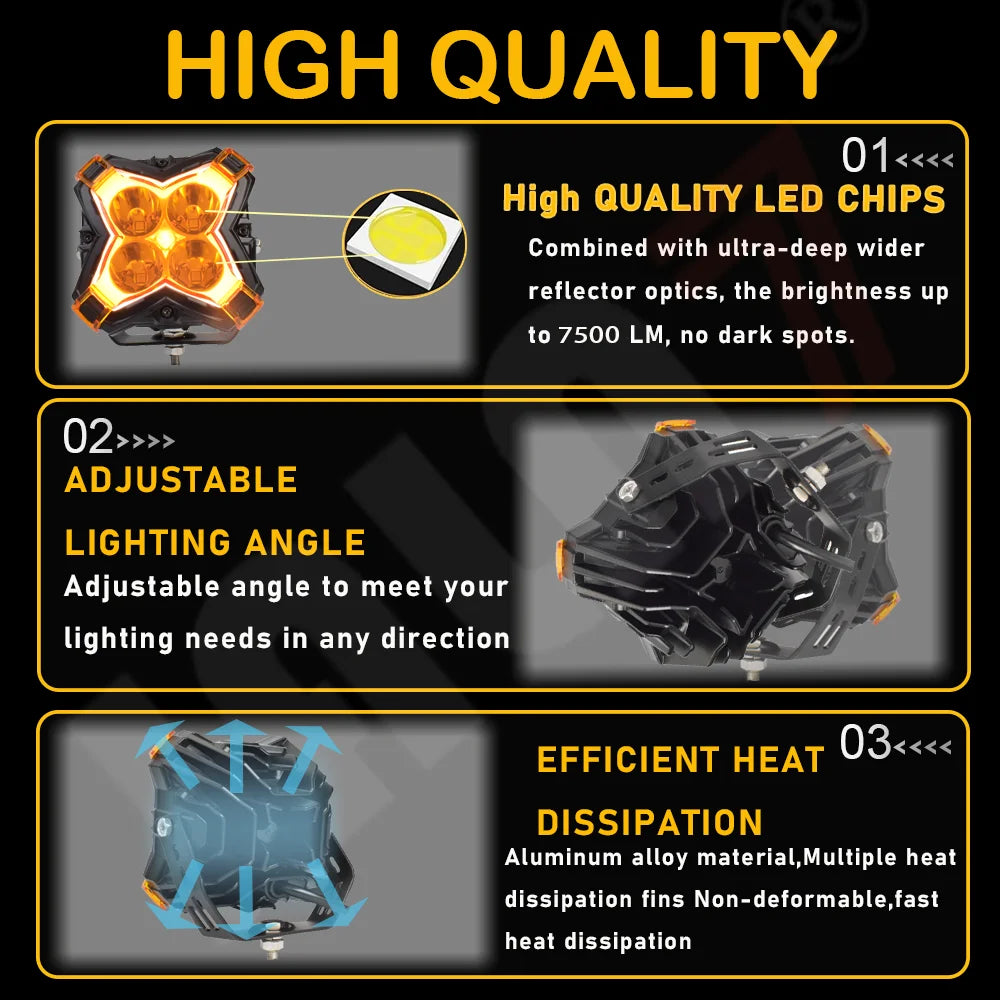 projecteur led noir orange quadrillé moderne robuste ip67 50w 6500k fixations adaptateurs tamaño