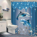 rideau douche bleu dauphins diamants moderne opacité polyester