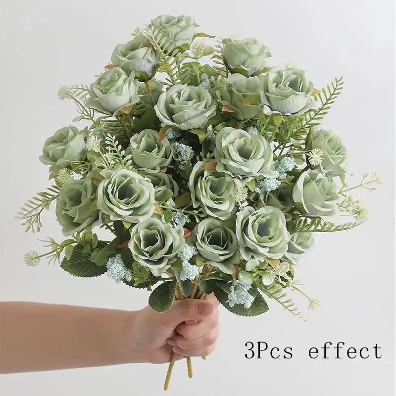 bouquet roses artificielles 30cm soie blanc rose rouge naturel decoration maison vase fleurs intérieur