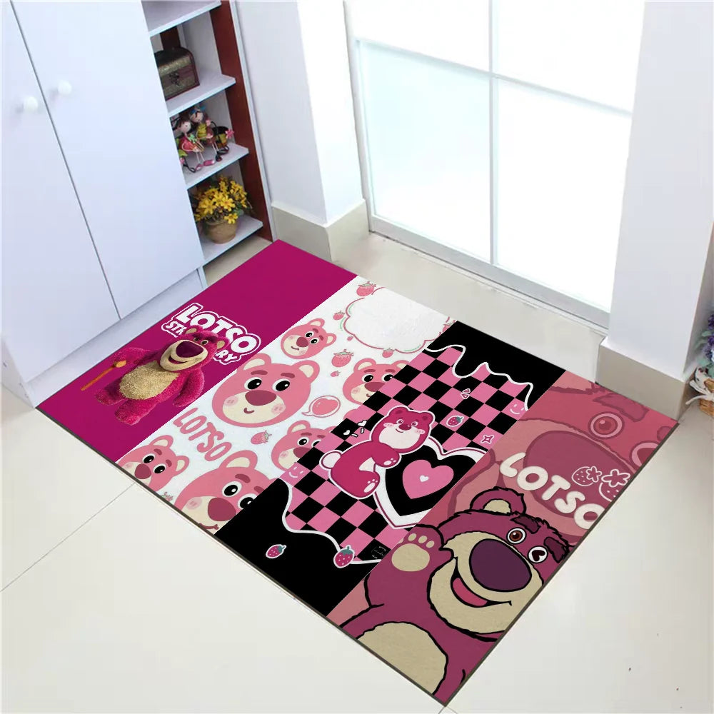 tapis moderne antidérapant personnages animés violet rose rouge vert noir