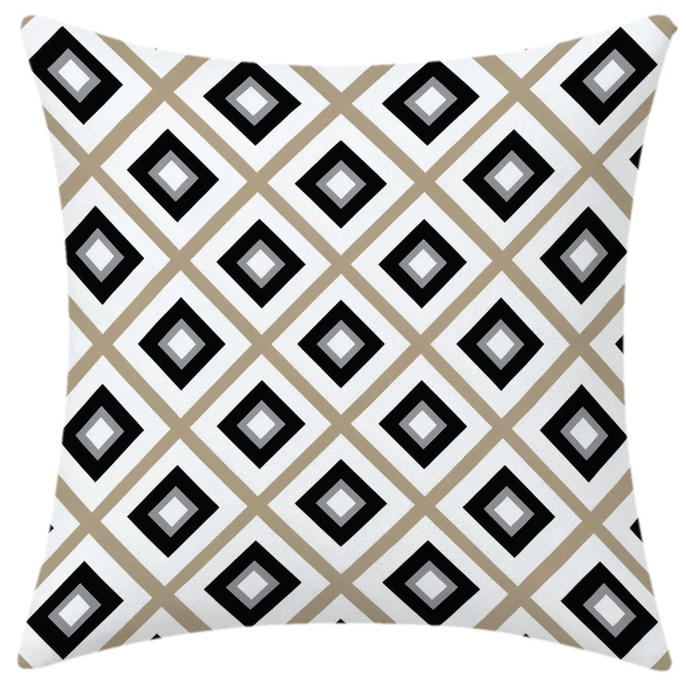 lot coussins décoratifs géométriques blanc noir beige canapé salon moderne polyester