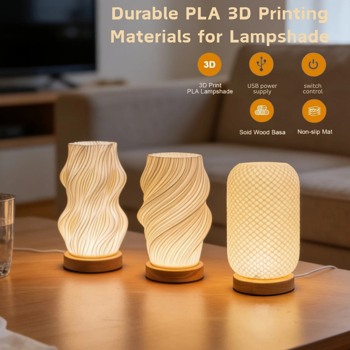lampe led moderne lampe lecture tricolore minimaliste base bois rayures fines chambre coucher salon