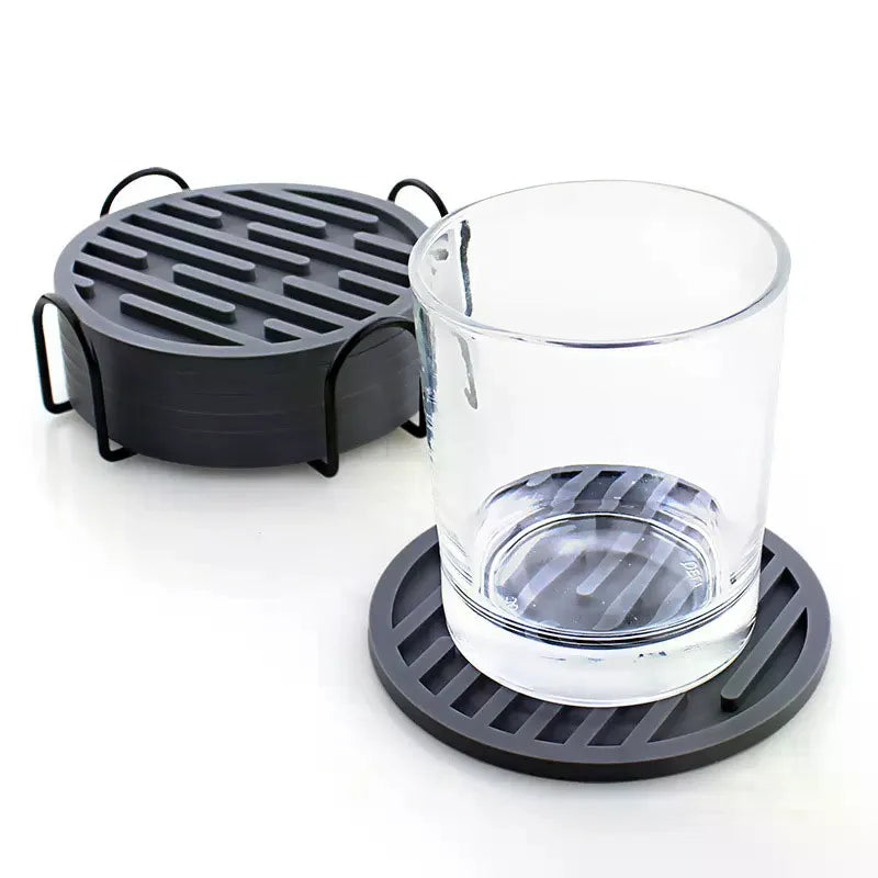 coasters ronds antidérapants silicone couleur noir rouge vert bleu marron blanc rayures horizontales moderne