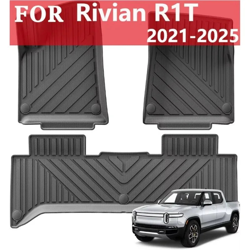 tapis sol caoutchouc waterproof non glissant noir rayures diagonales modernes rivian r1t 2021 2022