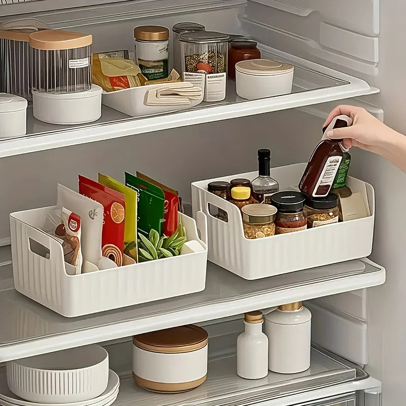 boîte rangement transparente blanche moderne rayures horizontales qualité alimentaire pvc multifonctionnelle grande capacité pratique