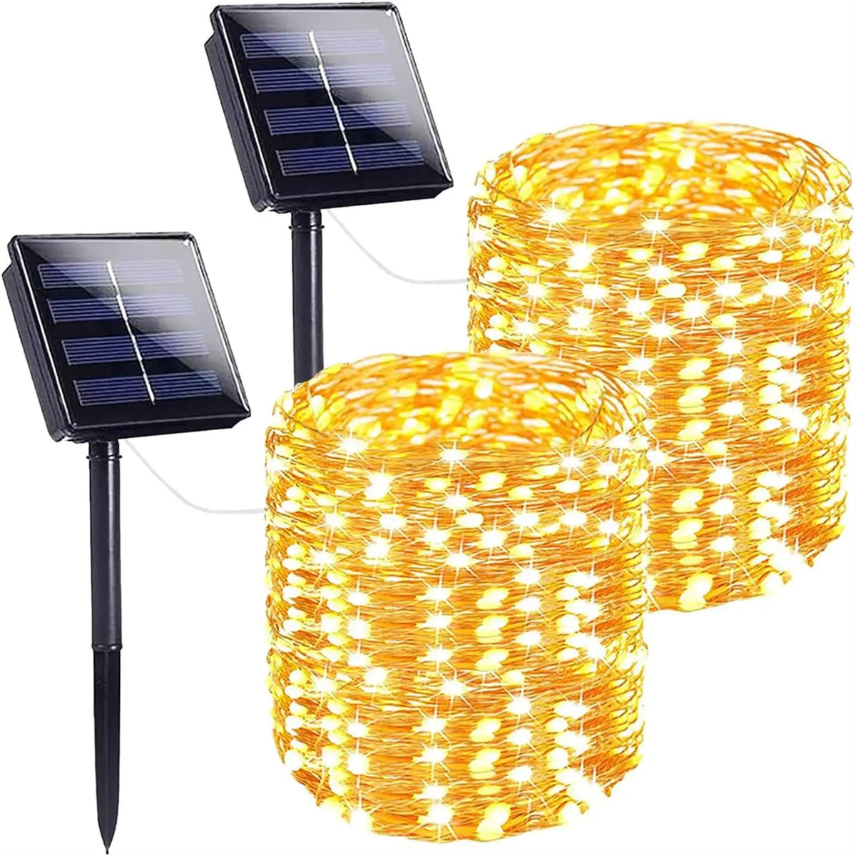 guirlande lumineuse solaire 300 led bleu clair moderne fil cuivre ip65 modes autoinstallation noel