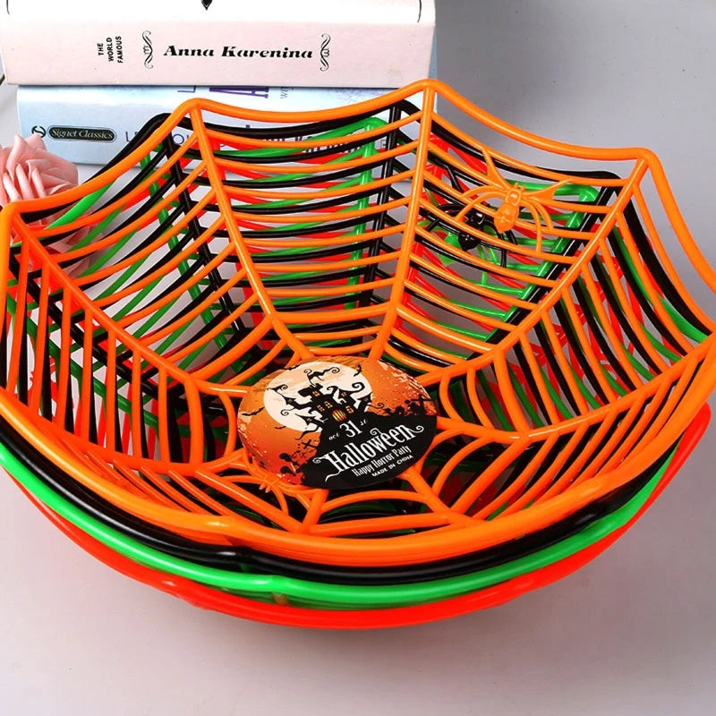 panier décoratif halloween toile d'araignée orange vert noir violet respectueux environnement multiple utilisations