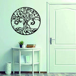 décoration murale résine noir blanc arbre soleil lune oiseau bohème 30cmx30cm
