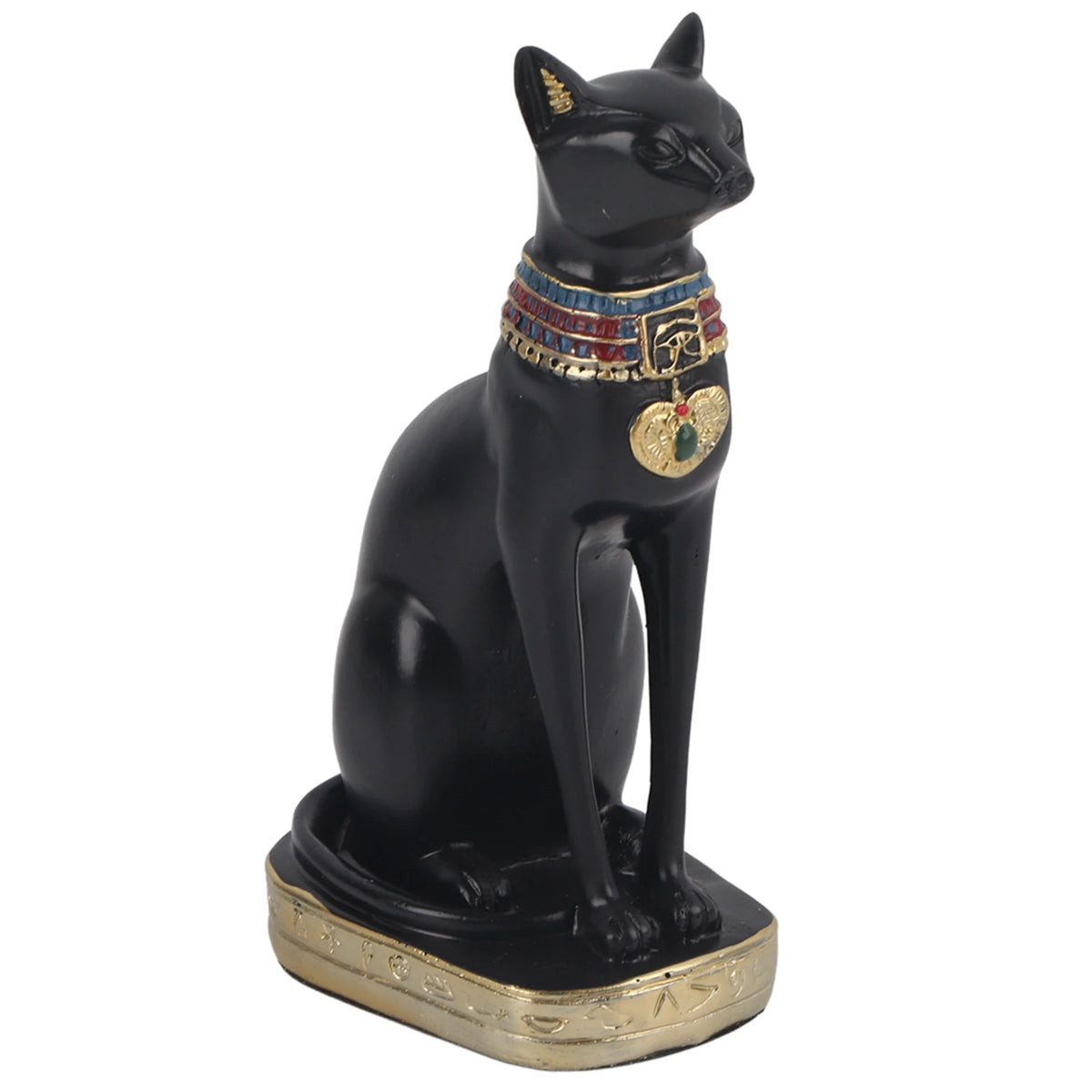 statuette chat égyptien résine ornement maison noël décoration or hiéroglyphes ancien populaire