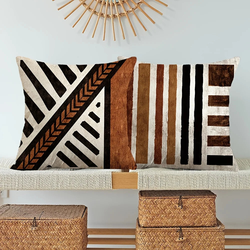 taies d'oreiller motifs géométriques multicolores ethnique polyester peachskin opacité décoration maison hospitalière 45x45cm