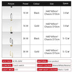 Suspension lumineuse moderne forme pince papier noir or câble suspendu interrupteur tactile