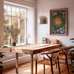 affiche abstraite soleil lune bohème art mural moderne salon chambre verte dorée roseclair floral