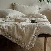 Couette d'été rétro en gaze de coton et lin rafraîchissante avec dentelle Jacquard pour chambre