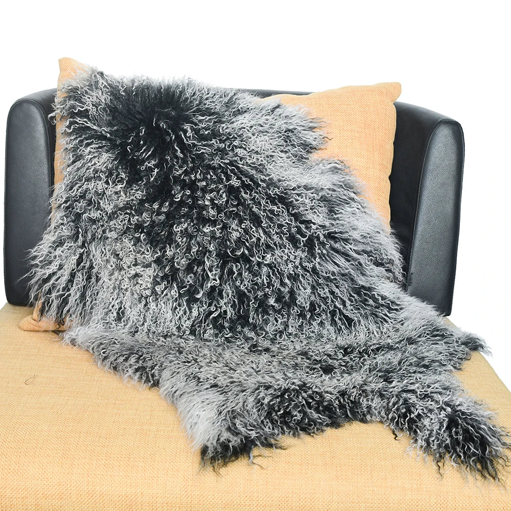 coussin fourrure gris vert rouge violet marron naturel hiver maison laine solide dry frost