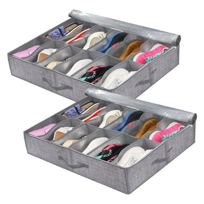 boîte chaussures pliable gris moderne poignées 12 16 paires tissu noir