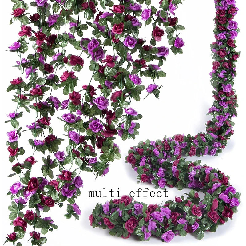 guirlande artificielle rose fleurs feuilles vertes decoration romantique maison mariageintérieur