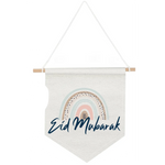 bannière eid mubarak arc ciel moderne tissu coloré blanc orange jaune bleu gris festive