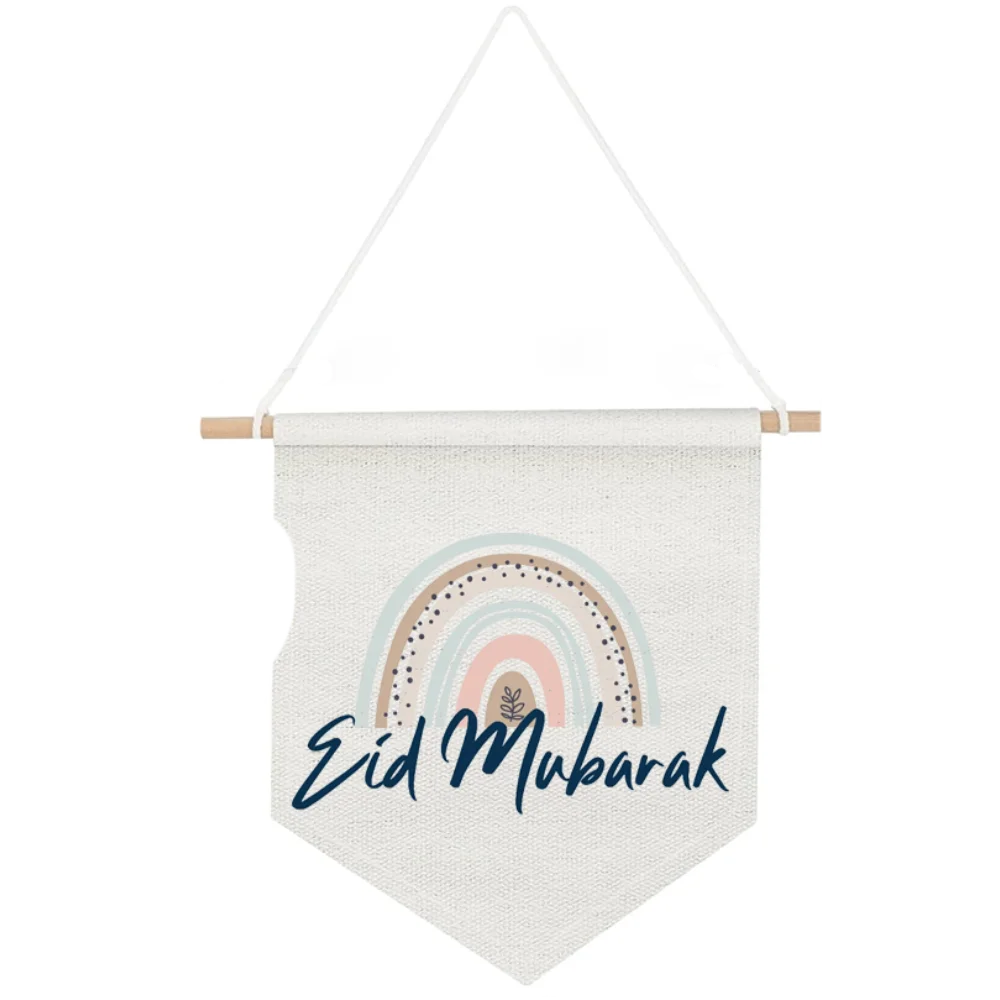 bannière eid mubarak arc ciel moderne tissu coloré blanc orange jaune bleu gris festive
