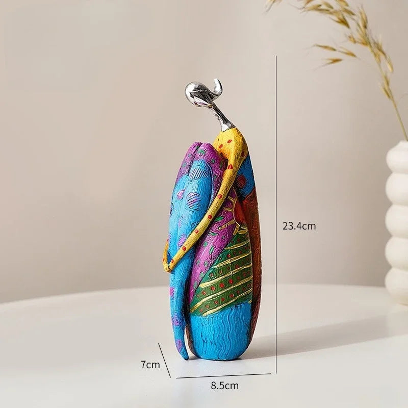 figurine décorative résine abstraite moderne rouge vert bleu Jaune Violet argenté geometrique 27cm hauteur