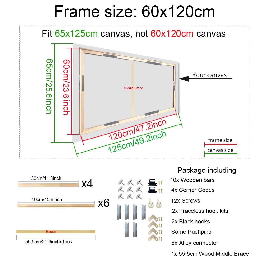 Cadre toile bois naturel classique plusieurs tailles facile