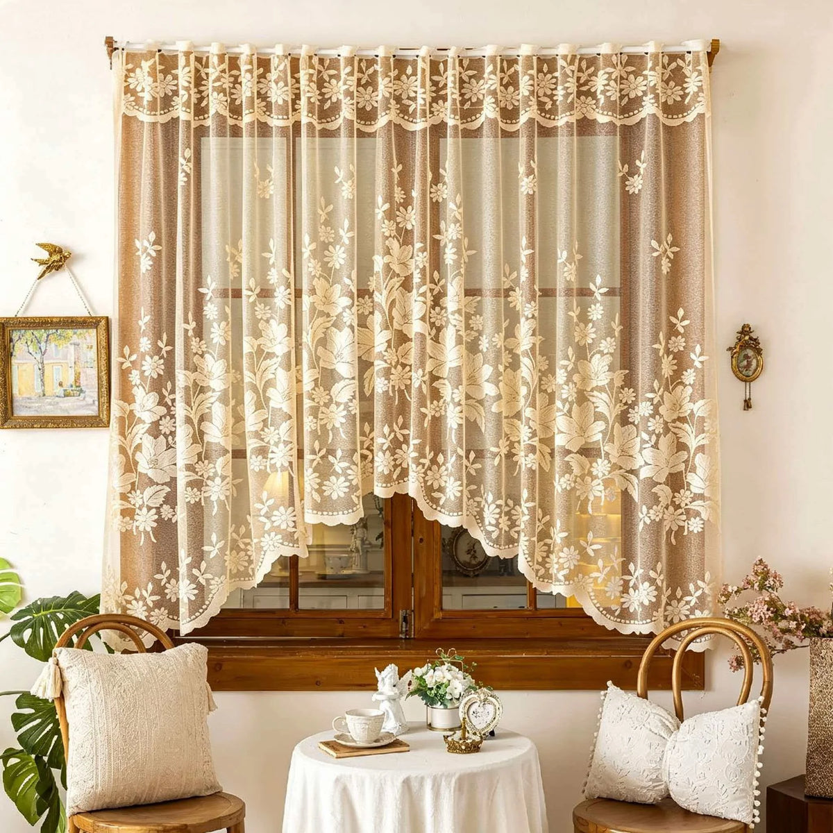 rideau arqué dentelle noir floral transparent vintage romantique decoration boheme