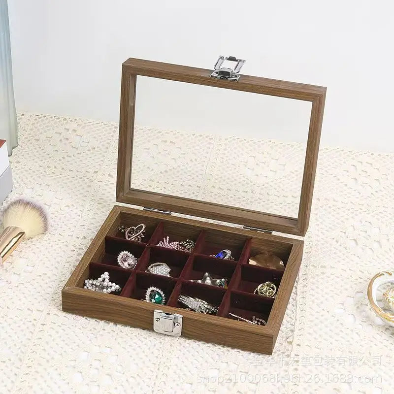 boîte bijoux bois noyer velours colliers boucles d'oreilles