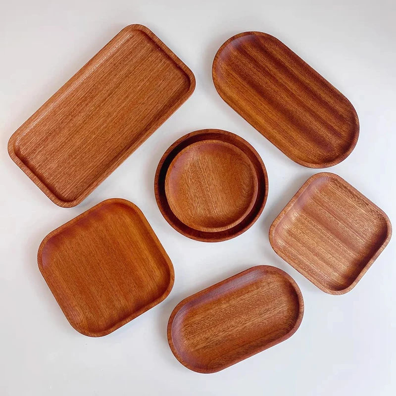 assiettes bois marron minimaliste modernes assiettes rectangulaires ovales rondes muffin tasse cuillère