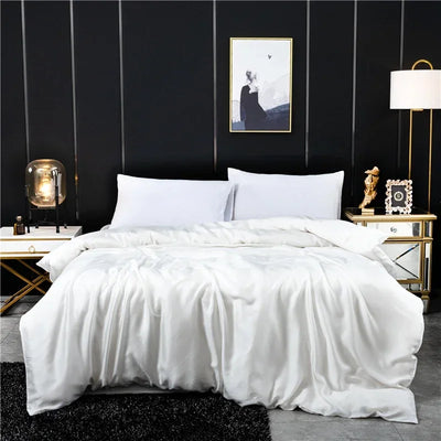 Housse de couette en soie de mûrier naturelle couleur unie sur lit double