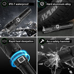 lampe torche rechargeable led puissante zoom camping pêche exploration résistante étanche multifonctionnelle