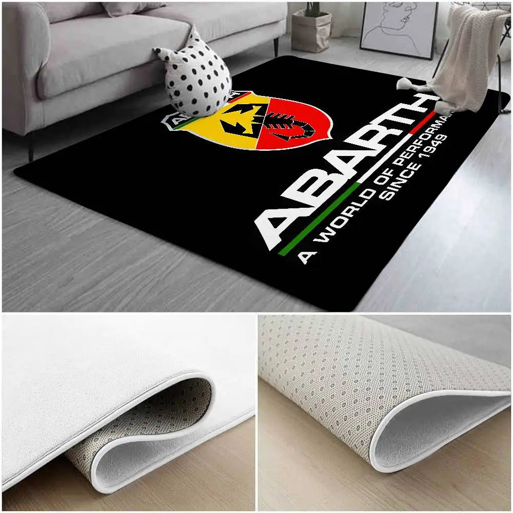 tapis moderne abarth logo scorpion noir rouge salon entrée antidérapant polyester