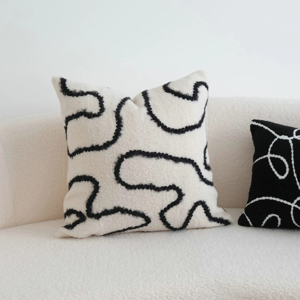 taies d'oreiller géométriques peluche noire blanche abstraction moderne coussin décoratif polyester 45x45cm 30x50cm