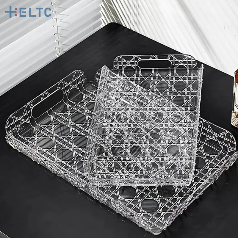 plateau transparent motif croix poignées intégrées tasses verres théière diffuseur parfum vase fleurs pots