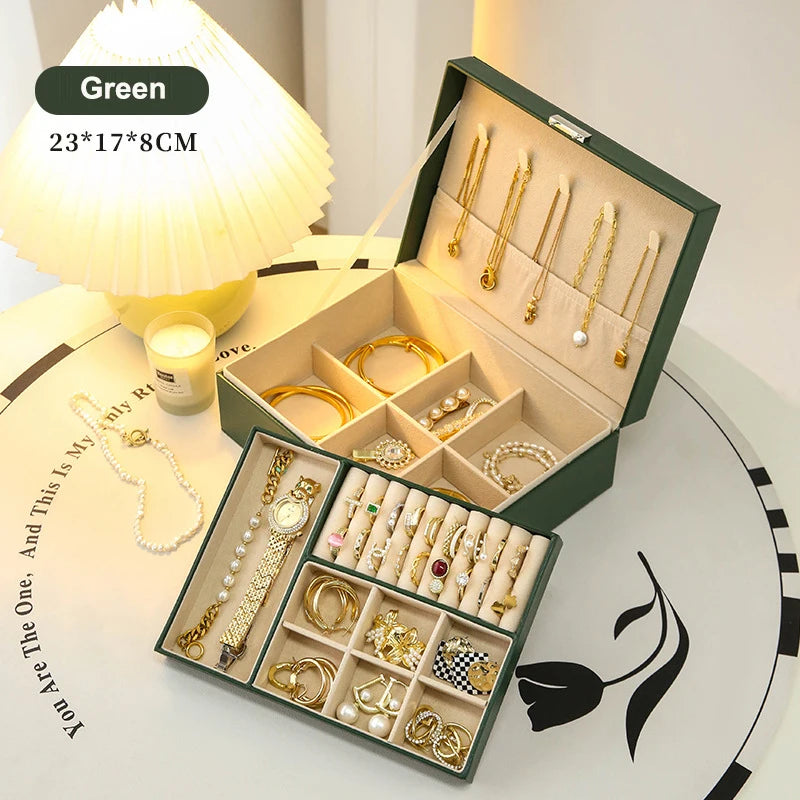 boîte bijoux simili cuir portable miroir vert rose blanc noir moderne