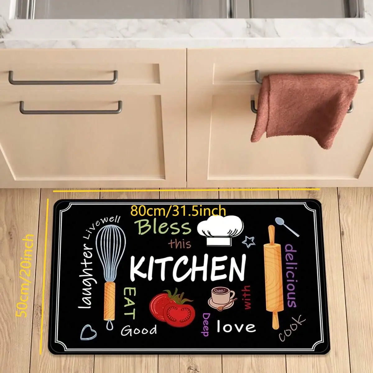 tapis cuisine imprimé moderne motifs kitchen noir blanc polyvinyle polyester durable