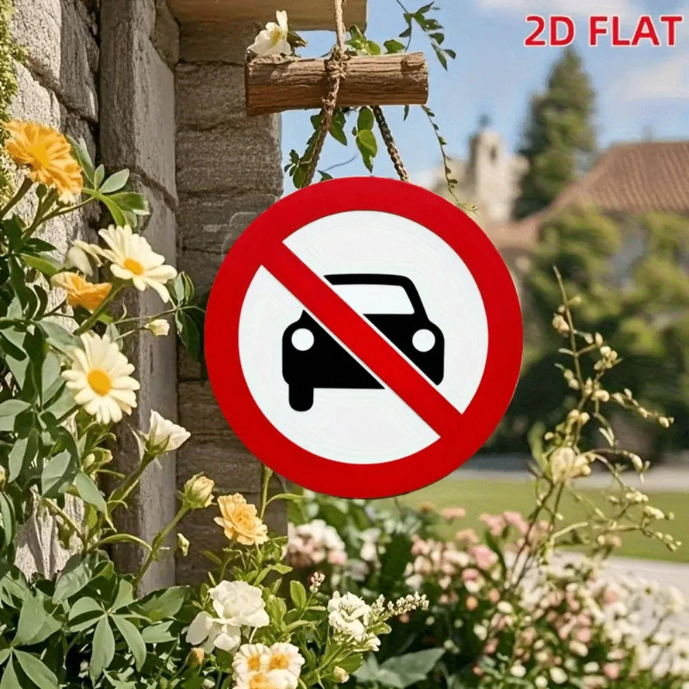 panneau signalisation interdiction stationner métal rond rouge blanc garage décoration murale extérieur voiture interdit