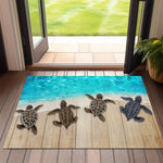 tapis sol moderne tortues marine bleu clair beige gris antidérapant extérieur intérieur patio