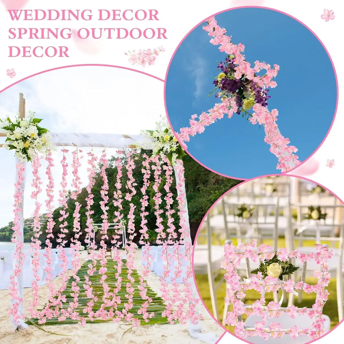 guirlande fleurs artificielles rose clair modernes intérieur mariage anniversaire baby shower clips fixations 180cm