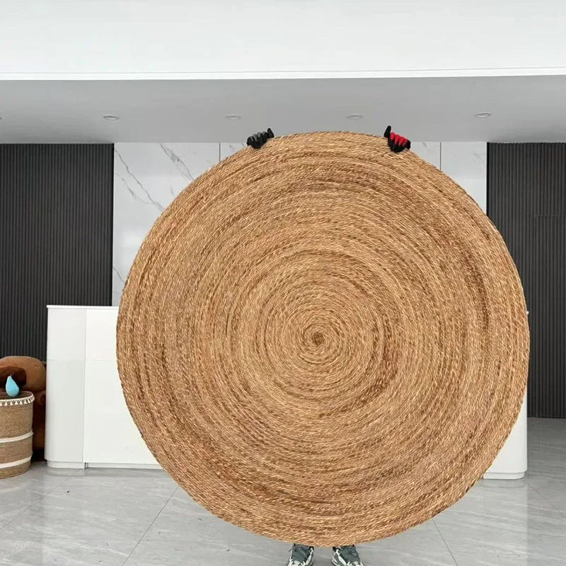 tapis rond naturel spirale concentrique tissé main rustique salon chambre coucher polypropylène