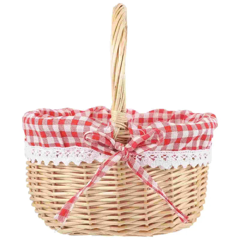 panier osier tissé réutilisable couleur rouge blanche motif carreaux rangement cadeau picnique respectueux environnement