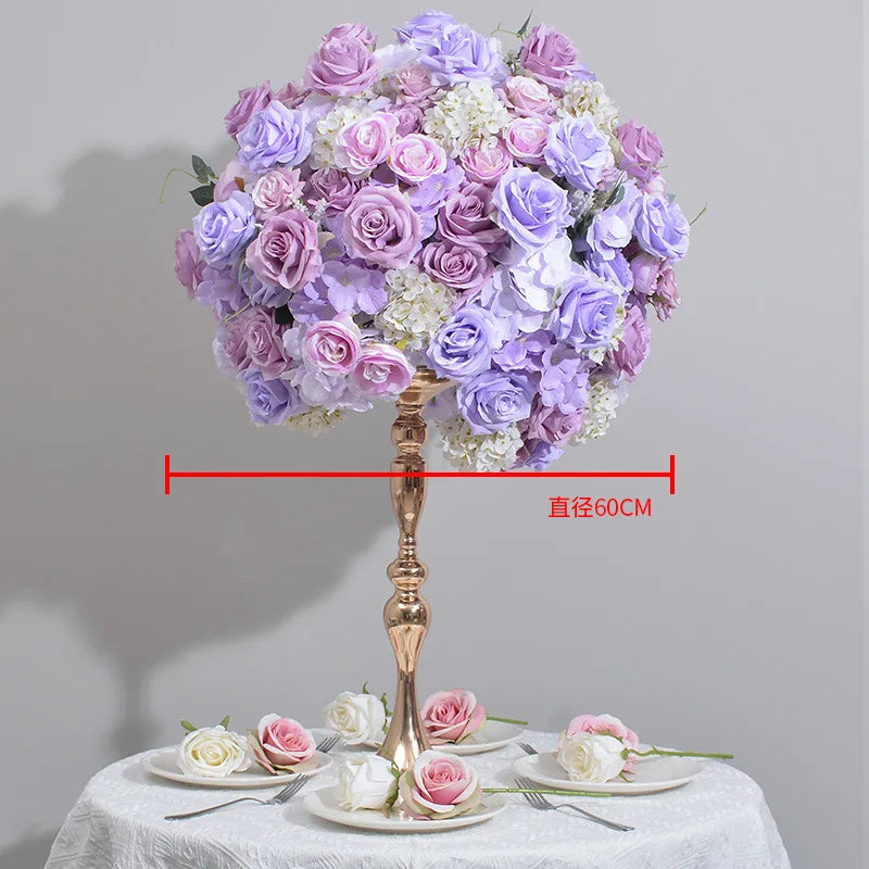 décoration mariage bouquet fleurs artificielles roses hortensias classique intérieur 60cm blanc violet