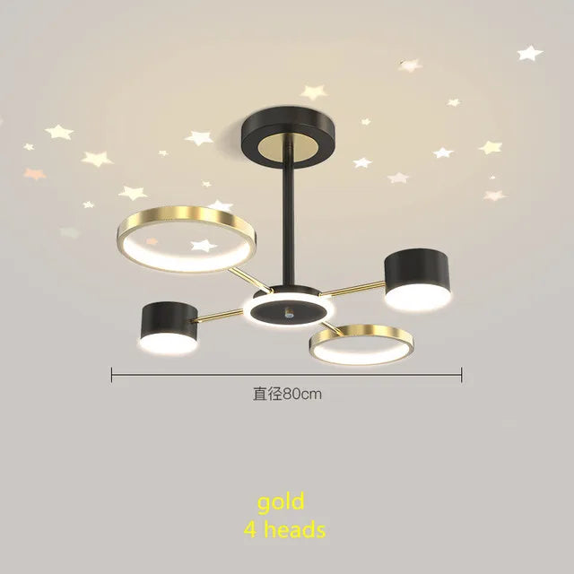 plafonnier led moderne ciel étoilé lune salon chambre enfant noir doré