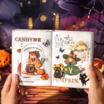 autocollants sorcières halloween personnages citrouilles chats papillons noir rose vert orange