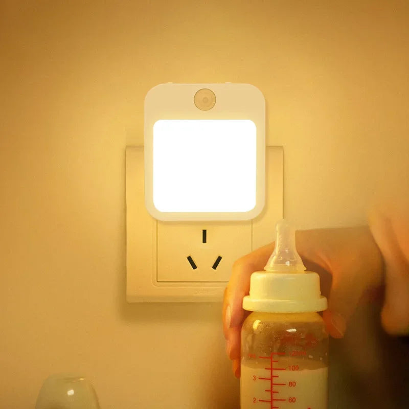 lampe nuit blanc moderne capteur mouvement interrupteur rotatif prise murale led veilleuse sans fil